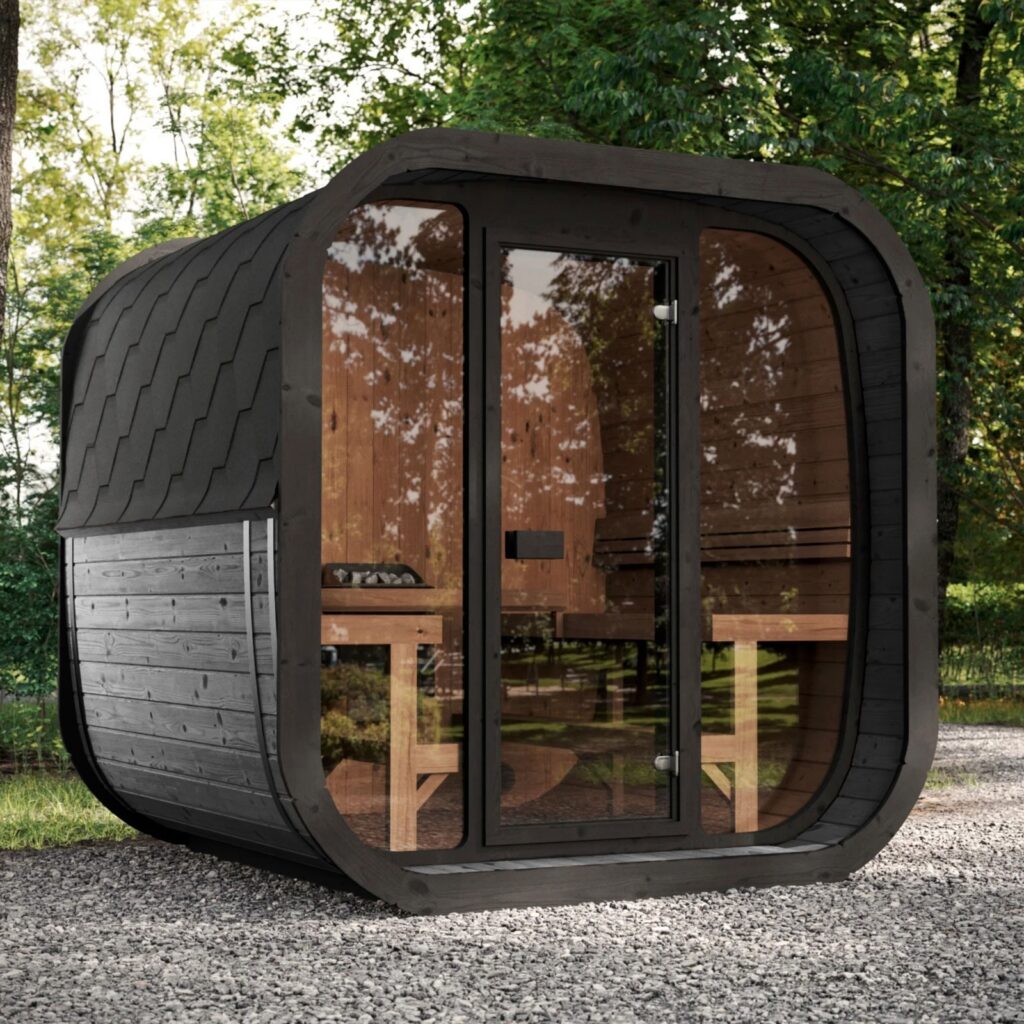 sauna drewniana ze szklanym frontem